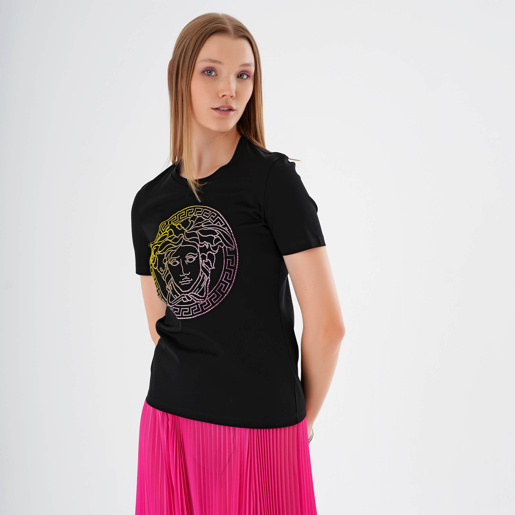 Versace - Black Medusa Glitter Cotton Tshirt IT42